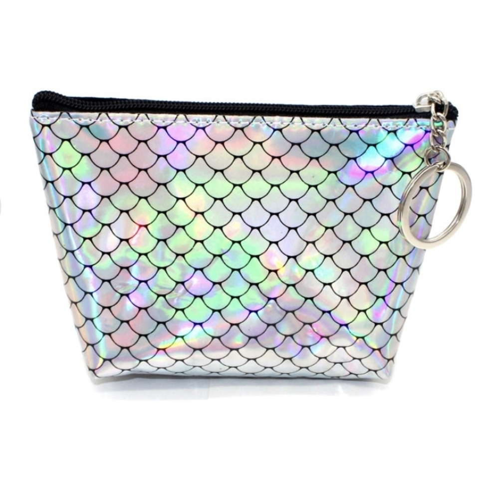 Set Of 2 Irredescent Silver Mermaid Scale Pouches